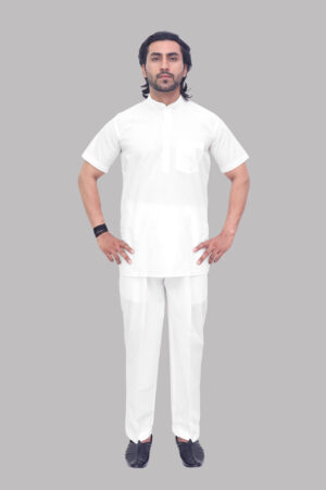 Men's White Cotton Kurta with Half Sleeves – T-Shirt Style Ethnic Wear for Daily Comfort