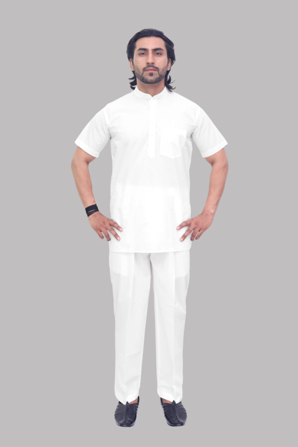 Men's White Cotton Kurta with Half Sleeves – T-Shirt Style Ethnic Wear for Daily Comfort