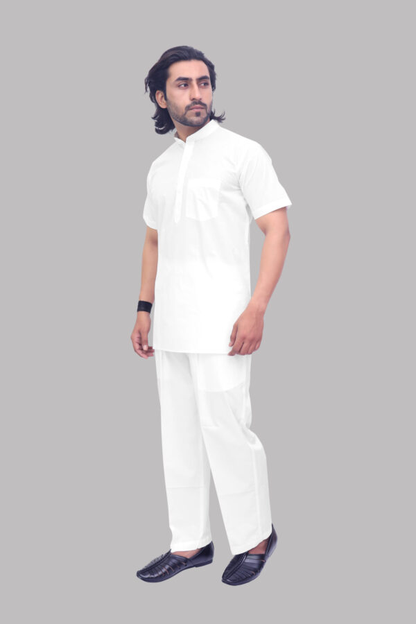Men's White Cotton Kurta with Half Sleeves – T-Shirt Style Ethnic Wear for Daily Comfort