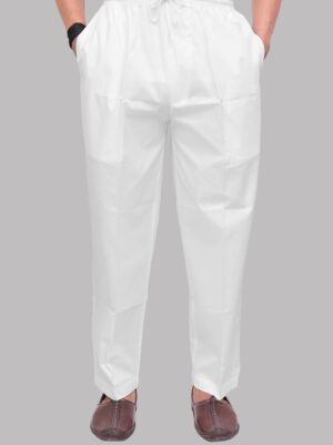 White Cotton Pyjama With Flat Strings, Elastic & 2 Pockets – Comfortable Daily Wear Bottom For Men