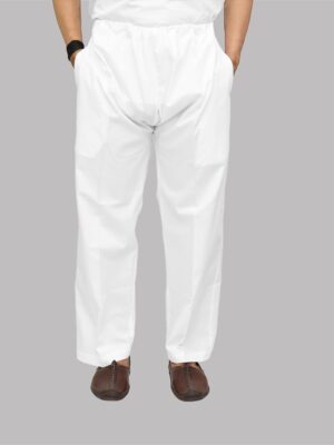 Loose Fit Cotton Pyjama for Men – White Straight Cut with Big Mori and Side Pockets