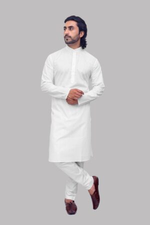 White Cotton Khadi Kurta for Men – Traditional Ethnic Wear in Comfortable Cotton Fabric