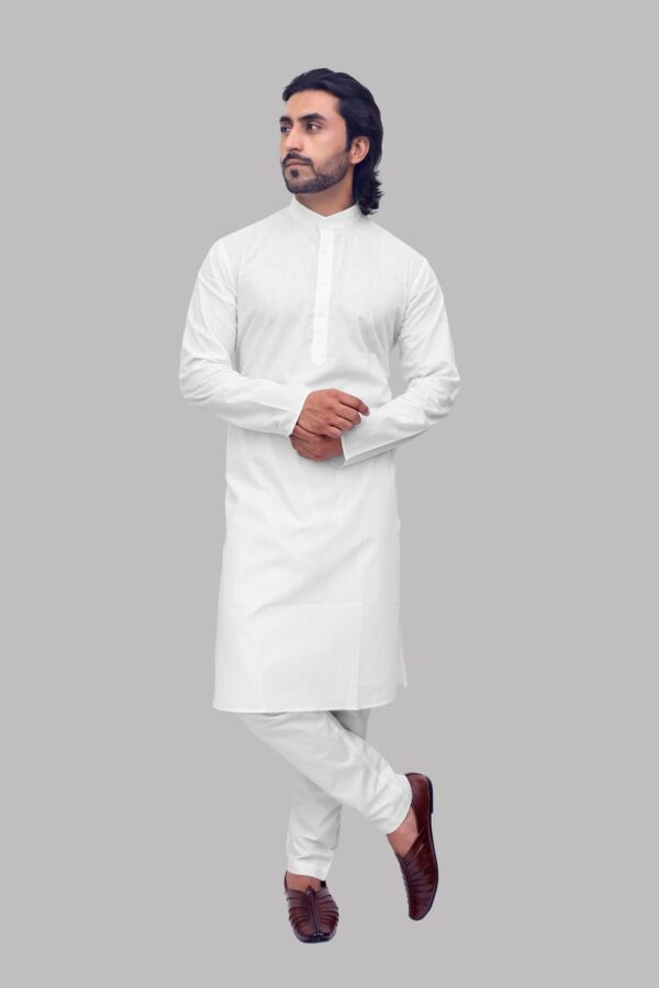 White Cotton Khadi Kurta for Men – Traditional Ethnic Wear in Comfortable Cotton Fabric