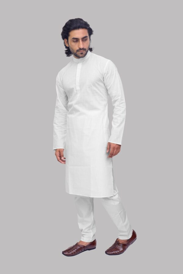 White Cotton Khadi Kurta for Men – Traditional Ethnic Wear in Comfortable Cotton Fabric