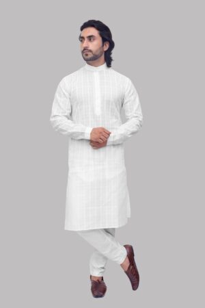 Men’s Self-Design Cotton Kurta – Subtle Textured Ethnic Wear