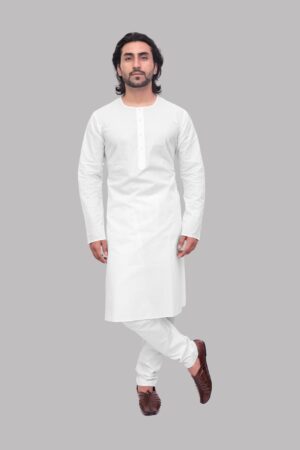 White Round Neck Liane Cotton Kurta for Men – Elegant Daily & Festive Wear