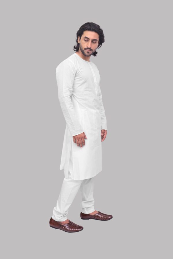 White Round Neck Liane Cotton Kurta for Men – Elegant Daily & Festive Wear
