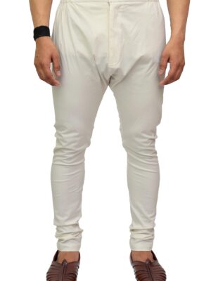 Churidar Pajama for Men in Cream – Traditional Ethnic Bottomwear with Button & Zip