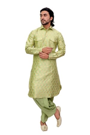 Men’s Silk Pathani Suit with Salwar Bottom – Elegant Ethnic Set