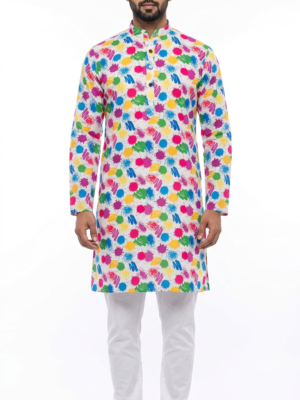 Holi Kurta for Men – White Cotton Holi Kurta for Men | Traditional Kurta for Holi Festival