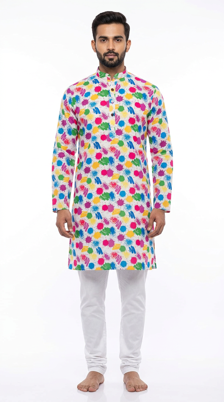 Holi Kurta for Men – White Cotton Holi Kurta for Men | Traditional Kurta for Holi Festival