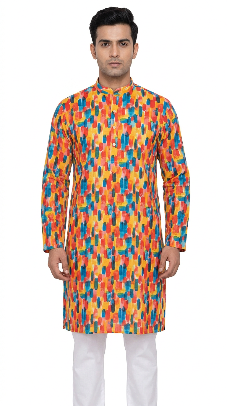 Holi Kurta for Men – White Cotton Holi Kurta for Men | Traditional Kurta for Holi Festival