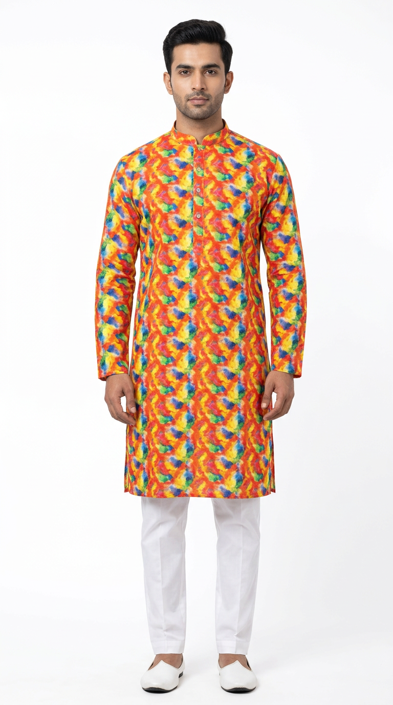 Holi Kurta for Men – White Cotton Holi Kurta for Men | Traditional Kurta for Holi Festival